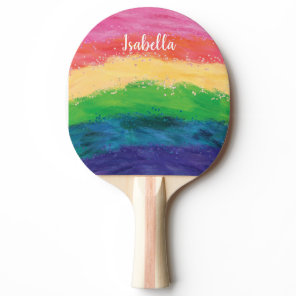Personalized Girly Glitter Rainbow Ping Pong Paddle
