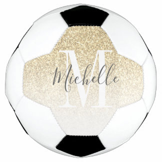 Personalized Girly Gold Glitter Monogram Name Soccer Ball