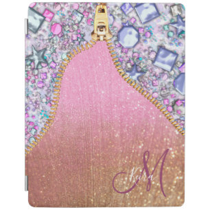 Personalized Girly Gold Glitter Monogrammed Rose iPad Smart Cover