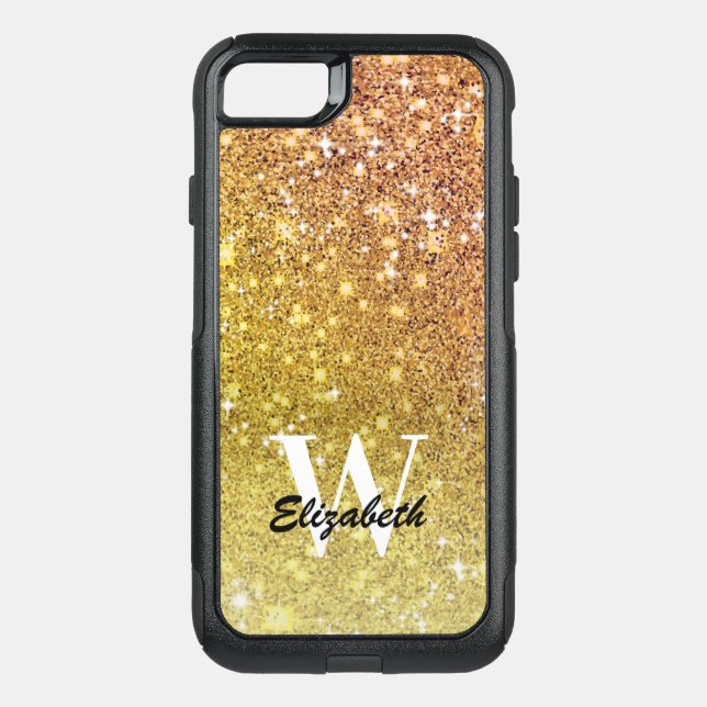 Personalized Girly Gold Glitter Sparkles Monogram Otterbox iPhone Case (Back)
