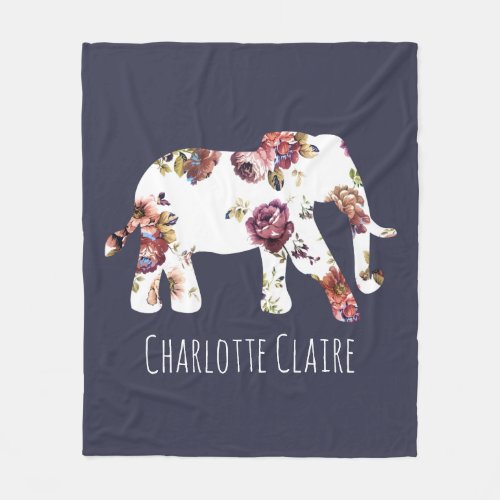 Personalized _ Girly Granny Floral Elephant Fleece Blanket