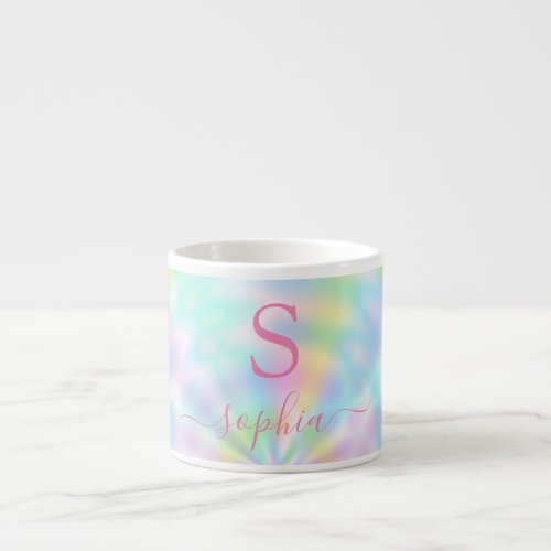 Personalized Girly Holographic Iridescent Rainbow Espresso Cup