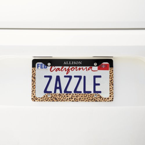 Personalized Girly Leopard Print Black Brown License Plate Frame