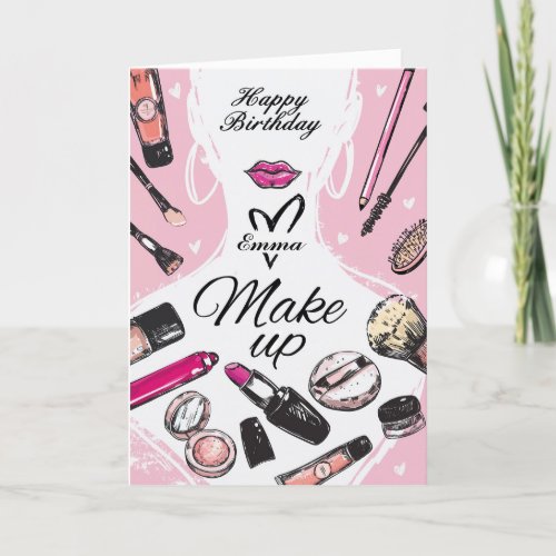 Personalized Girly Makeup Birthday Card