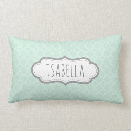 Personalized Girly Mint Green Monogram Pattern Lumbar Pillow