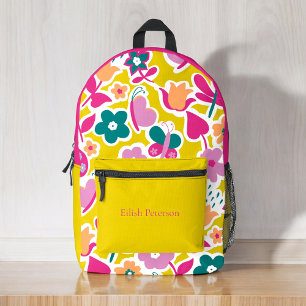 Personalized girly modern abstract flowers kids printed backpack