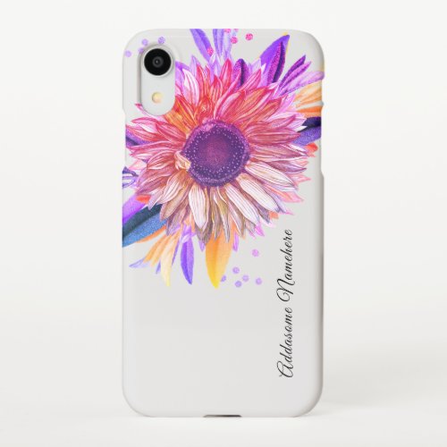 Personalized Girly Modern black pink purple flower iPhone XR Case