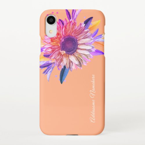 Personalized Girly Modern peach pink purple flower iPhone XR Case