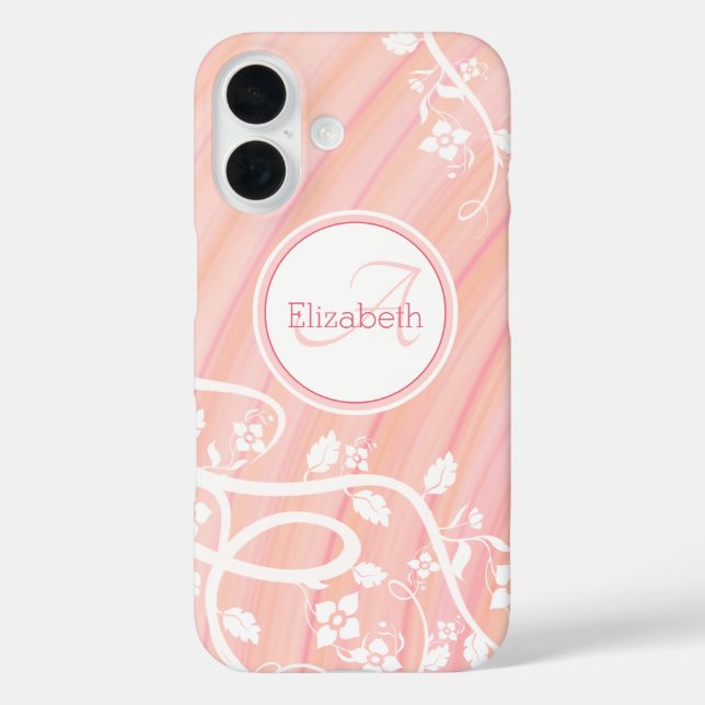 Personalized Girly Monogram Name Pink White Floral Case-Mate iPhone Case (Back)