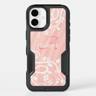 Personalized Girly Monogram Name Pink White Floral iPhone 16 Plus Case