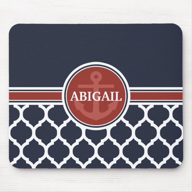 Personalized Girly Nautical Anchor Template Mouse Pad (Front)