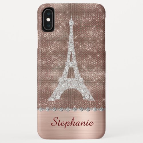 Personalized Girly Paris Diamond Rose Gold iPhone XS Max Case