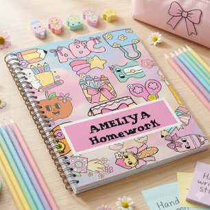 Personalized Girly Pastel ABC Icons Back to School Notebook