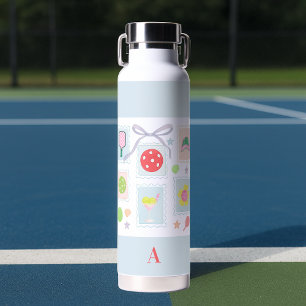 Personalized Girly Pickleball Stamps Water Bottle