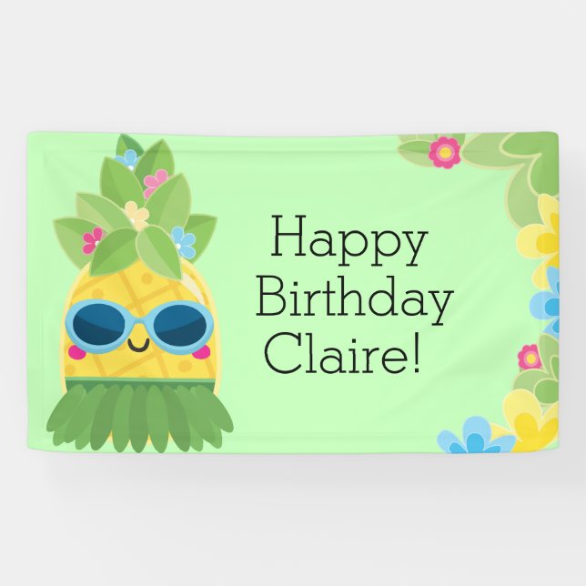 Personalized Girly Pineapple Tropical Birthday  Ba Banner (Horizontal)