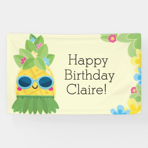 Personalized Girly Pineapple Tropical Birthday  Banner