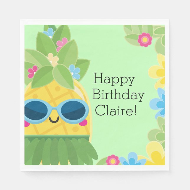 Personalized Girly Pineapple Tropical Birthday  Napkins (Front)