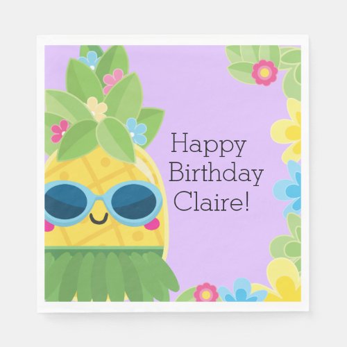 Personalized Girly Pineapple Tropical Birthday  Napkins