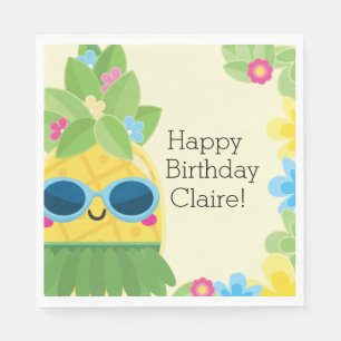 Personalized Girly Pineapple Tropical Birthday Napkins