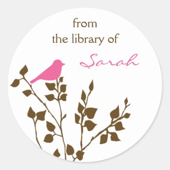 Personalized Girly Pink Brown Book Stickers by whimsydesigns at Zazzle