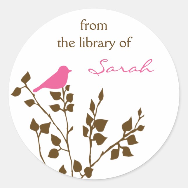 Personalized Girly Pink Brown Book Stickers (Front)