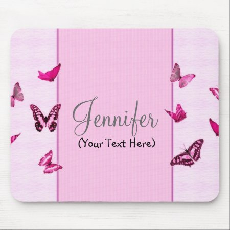 Personalized Girly Pink Butterflies Mouse Pad