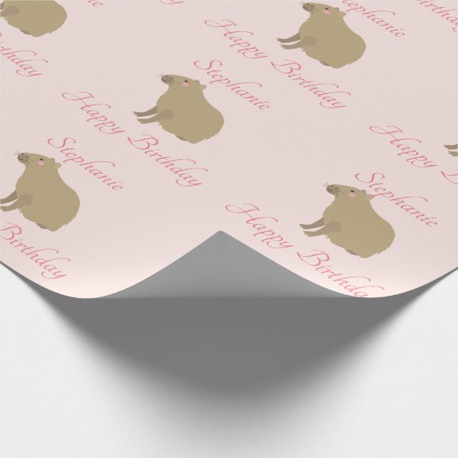 Personalized Girly Pink Capybara Pattern Birthday Wrapping Paper (Corner)