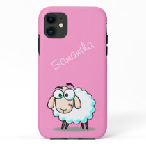 Personalized Girly Pink Cartoon Sheep iPhone 11 Case