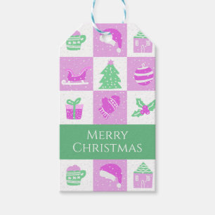 Personalized Girly Pink Christmas Snow Layout Gift Tags