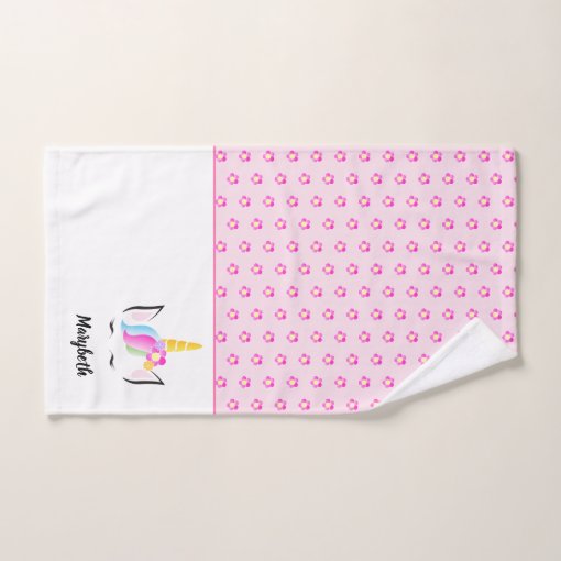 Personalized Girly Pink Cute Magical Unicorn Bath Towel Set Zazzle