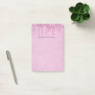 Personalized Girly Pink Dripping Glitter Lined Post-it Notes
