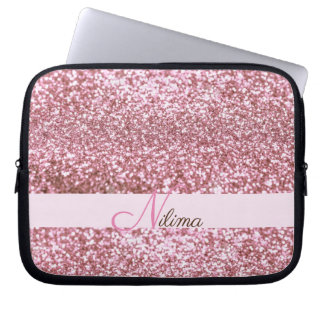 Personalized Girly pink Faux Glitter Sparkles Name Laptop Sleeve