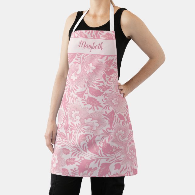 Personalized Girly Pink Flowers & Swirls Apron (Insitu)