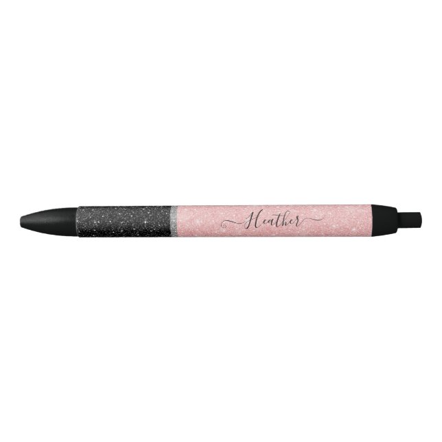 Personalized Girly Pink Glitter Black Ink Pen (Front)