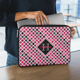 Personalized Girly Pink Glitter Geometric Pattern Laptop Sleeve