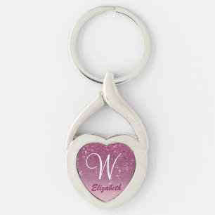 Personalized Girly Pink Glitter Sparkles Monogram Keychain