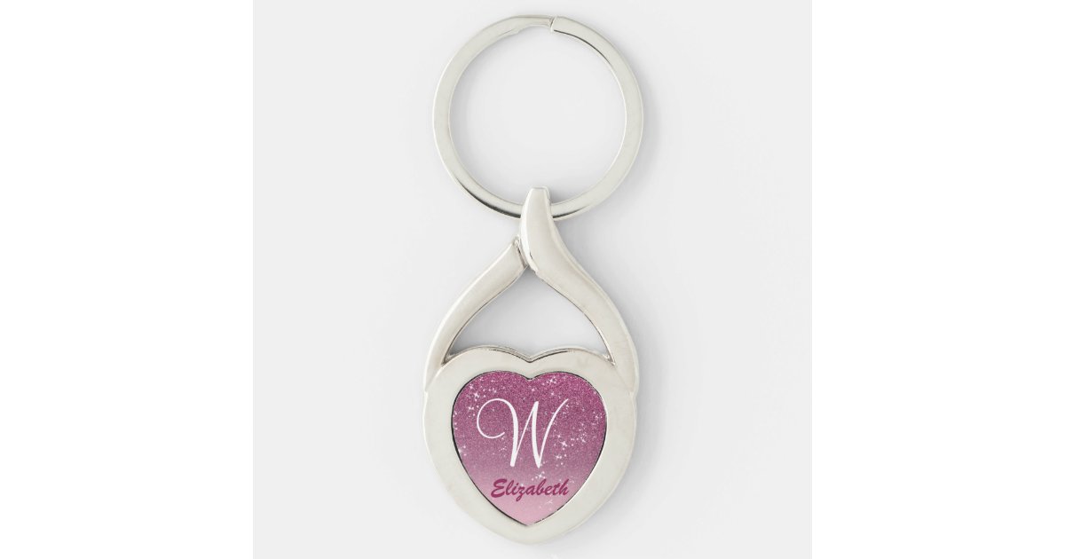 Girly Glam Hot Pink Glitter Sparkles Monogram Name Keychain