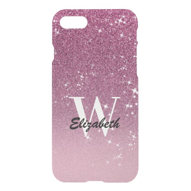 Personalized Girly Pink Glitter Sparkles Monogram Uncommon iPhone Case (Back)
