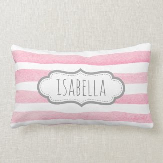 Personalized Girly Pink Stripes Monogram Lumbar Pillow