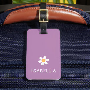 Personalized Girly Purple Daisy Name Luggage Tag
