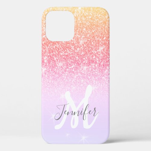 Personalized Girly Rainbow Glitter Sparkles Name iPhone 12 Pro Case