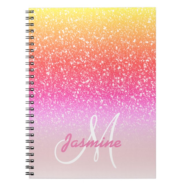 Personalized Girly Rainbow Glitter Sparkles Name Notebook (Front)