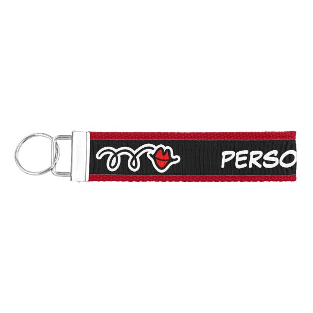 Personalized girly red lips kiss wrist keychains (Keys on Left)