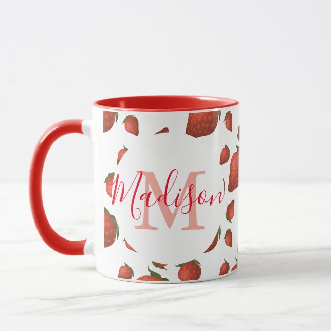 Personalized Girly Red Monogram Mug (Left)