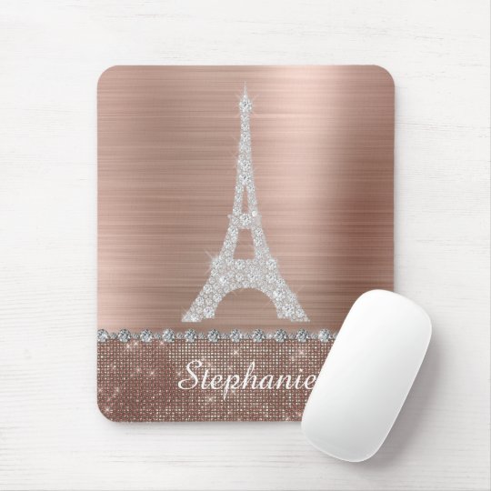 Personalized Girly Rose Gold Diamond Sparkle Paris Mouse Pad | Zazzle.com