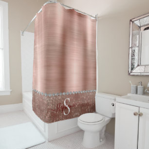 Personalized Girly Rose Gold Glam Diamond Sparkle Shower Curtain
