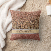 Personalized Girly Rose Gold Glitter Leopard  Name Throw Pillow (Blanket)