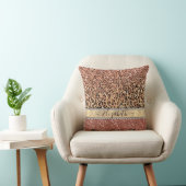 Personalized Girly Rose Gold Glitter Leopard  Name Throw Pillow (Chair)
