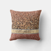 Personalized Girly Rose Gold Glitter Leopard  Name Throw Pillow (Back)