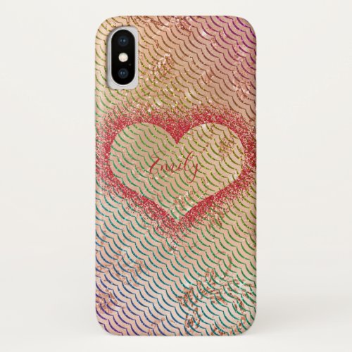 Personalized Girly Rose Gold Glitter Sparkle Heart iPhone XS Case